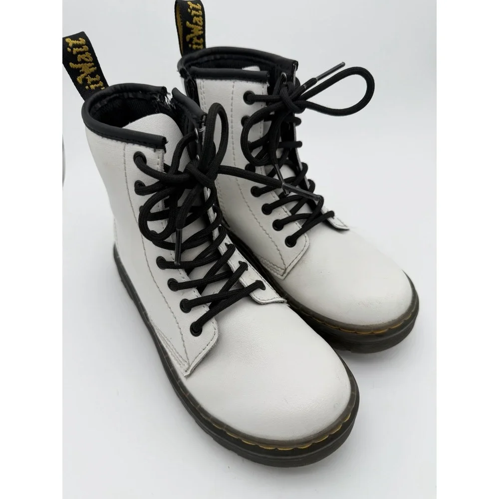 Dr. Martens White/Black Leather Combat Ankle Boots Lace-Up Side Zip US 1